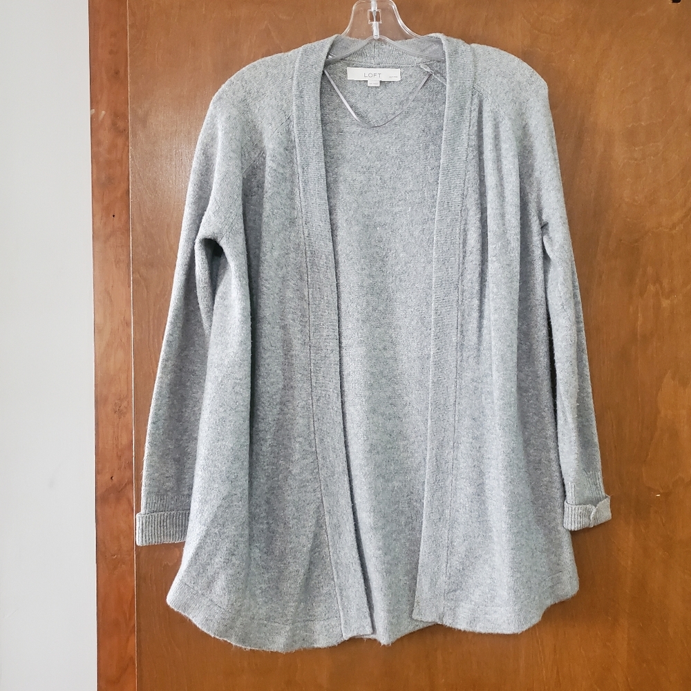 LOFT Petites Light Gray Cardigan Sweater